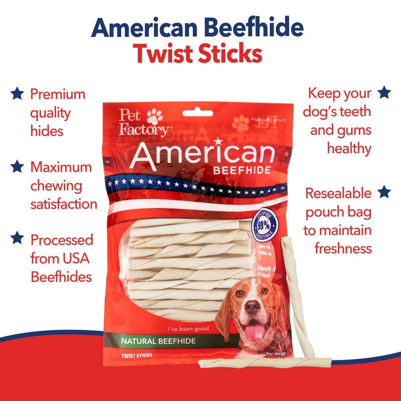 Pet Factory American Beefhide 5" Twist Sticks Dog Chew Treats - Natural Flavor, 1 lb - Image 3